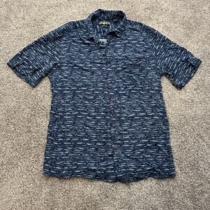 Campia Shirt Mens Medium Blue Fish Print Rayon Easy Care Button Up Casual